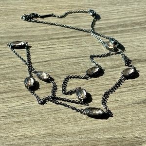 Kendra Scott Kelsie Station Long Strand Gunmetal Necklace w/ Iridescent Stones